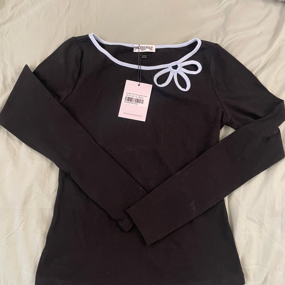 Black Long Sleeve Top with White Trim